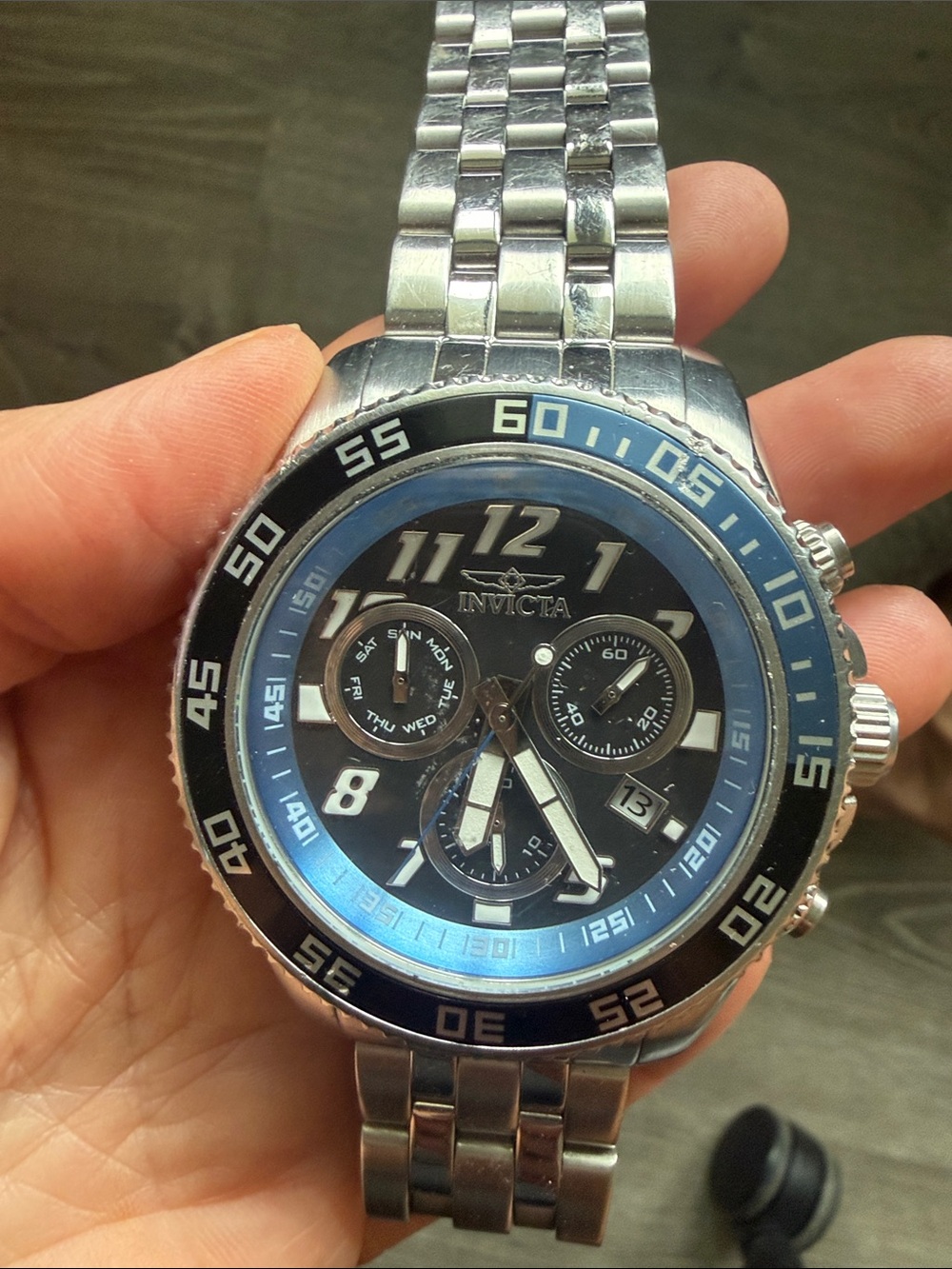 Invicta Men's Blue and Black Stainless Steel Chronograph Watch